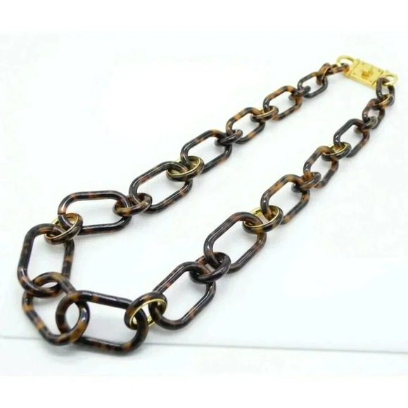 MICHAEL KORS Faux Tortoise Resin Graduated Chain Link Necklace - Picture 1 of 5